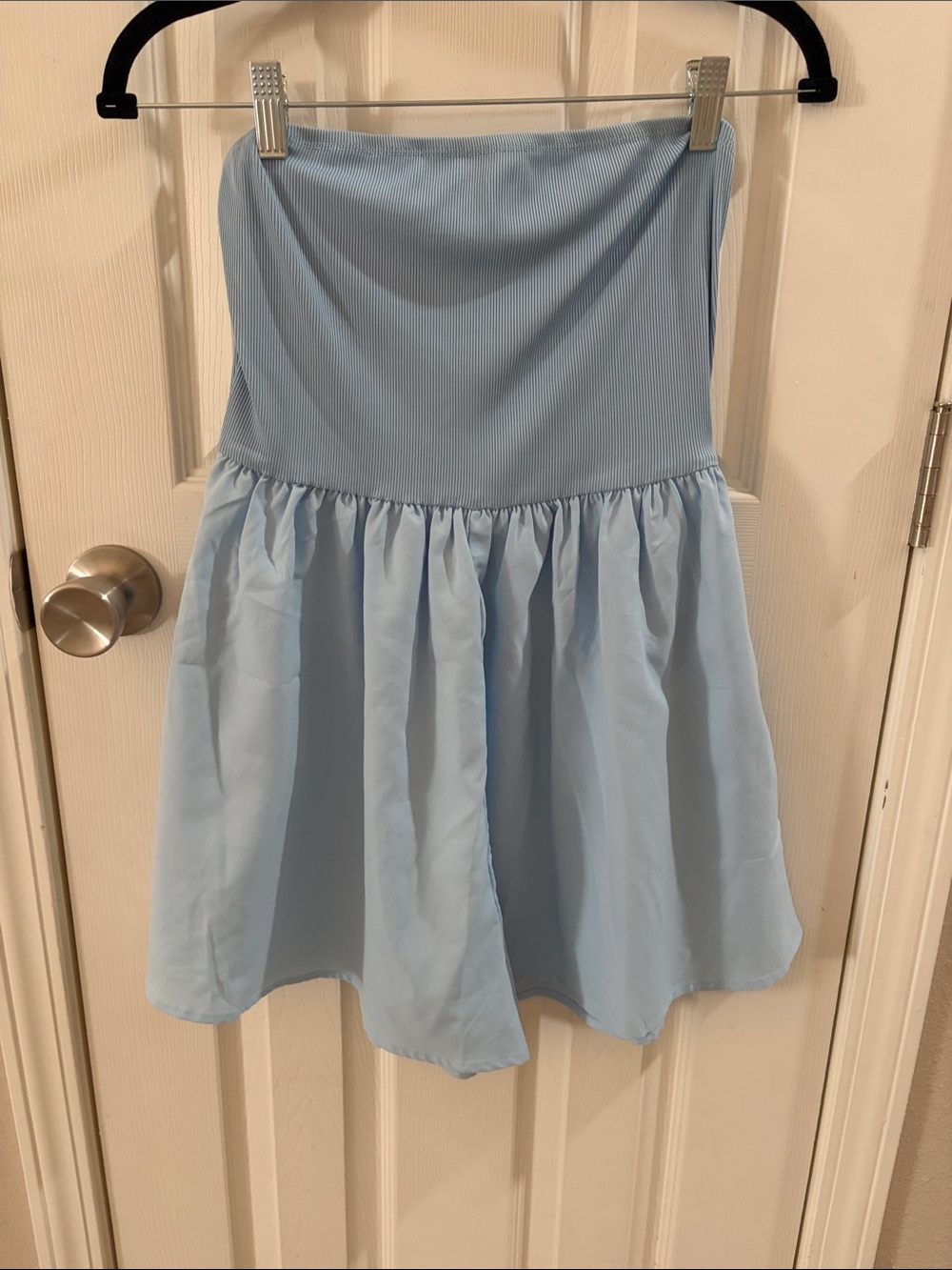 Strapless Light Blue Romper Dress - Women
